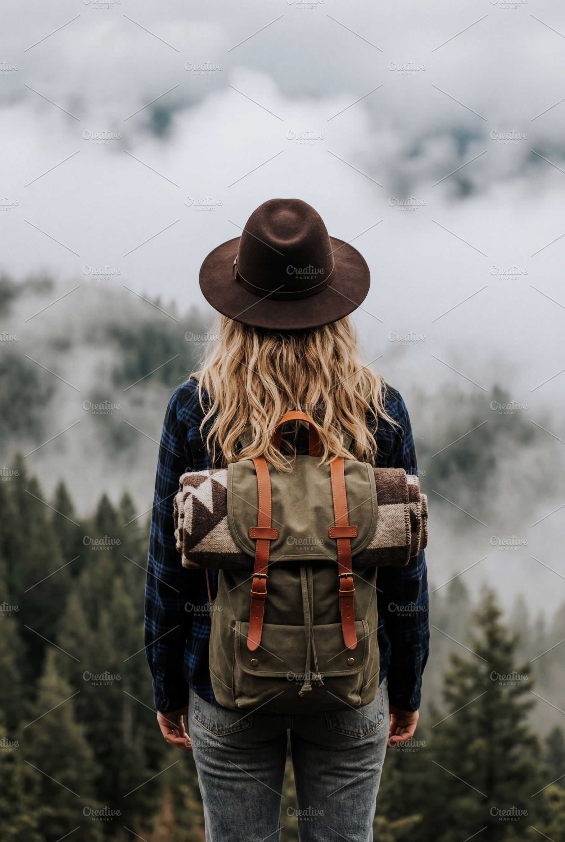 Female Traveler Overlooking Forest, a Person Photo by Virgo Studio