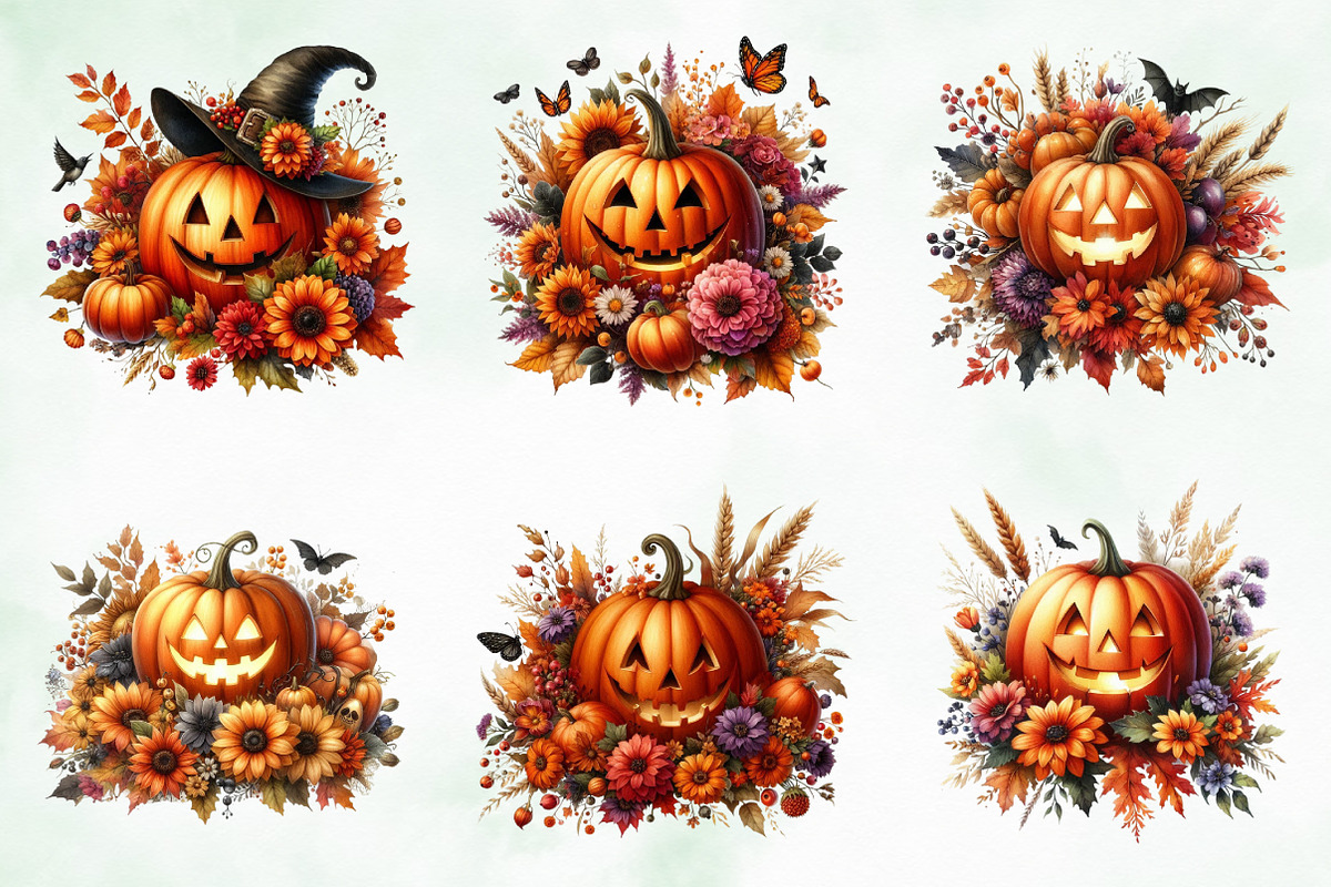 Jack-o-Lantern with Fall Flowers Png, an Illustration by Creative Art (Photo 3 of 4)