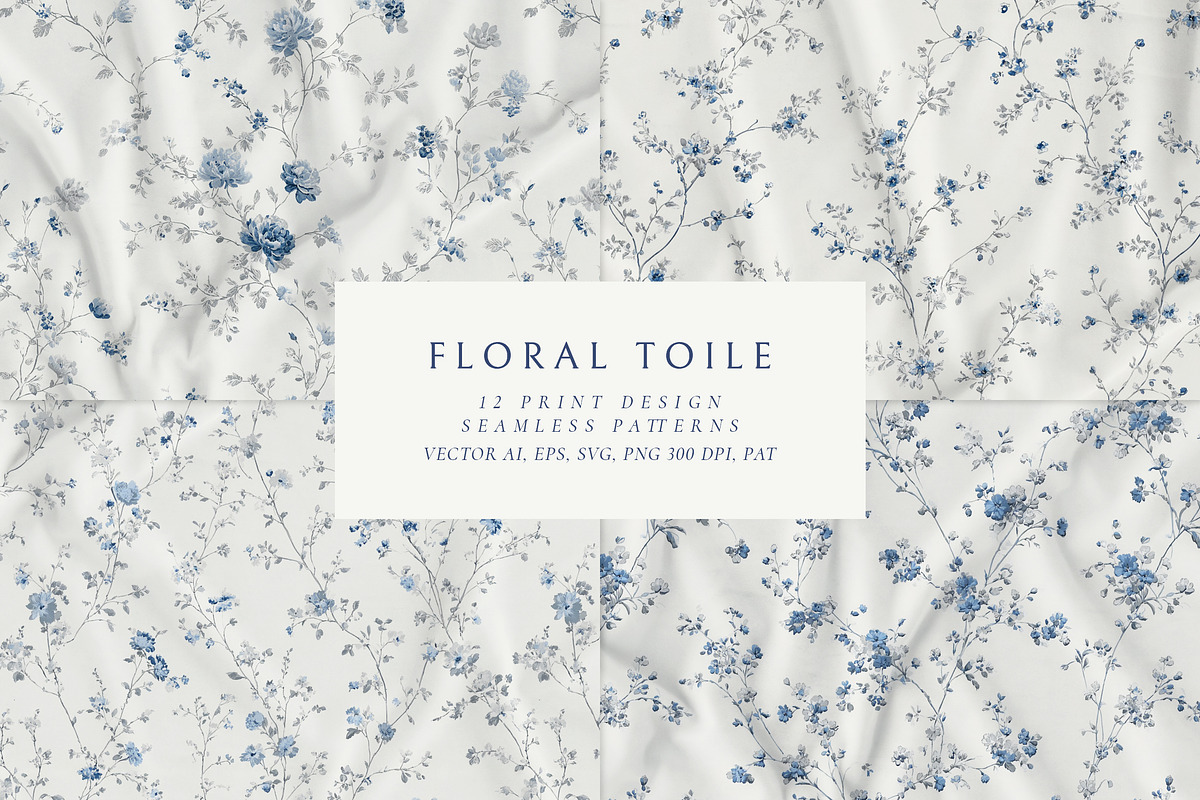 Blue Toile Floral Seamless Patterns