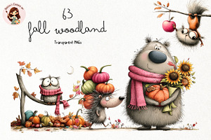 Woodland Fall Animals PNG Bundle, a Seasonal Illustration by Nicolle's Colorful Art