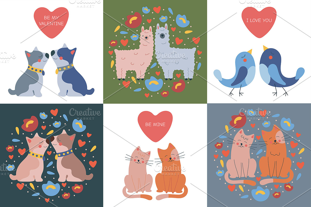 Happy Valentine's Day postcard set, an Animal Illustration by KartInnka (Photo 6 of 6)