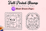 Fall Postage Stamp Coloring Pages, a Seasonal Illustration by Neon Studio (Thumbnail 1 of 4)