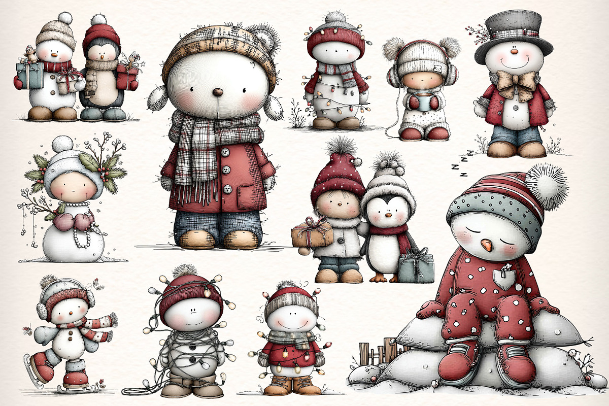 Whimsical Christmas Snowman Clipart, an Illustration by Dream Creation (Photo 7 of 7)