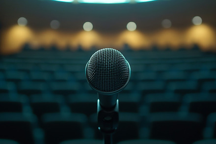 Microphone Facing Audience in a Lecture Hall, an Abstract Photo by Natalia Klenova's Shop