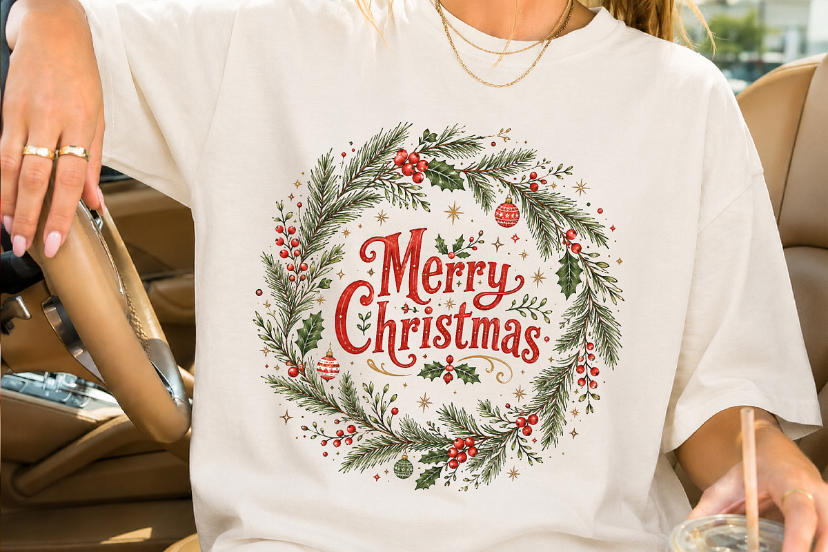 Merry Christmas Wreath Sublimation, a Seasonal Illustration by Creative Art (Photo 2 of 3)