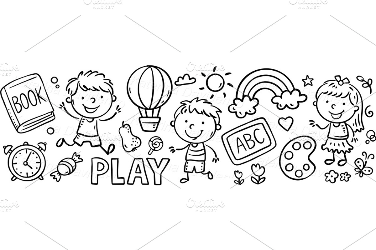 Set of cartoon doodle kids borders, a Decorative Illustration by Bubert Art (Photo 6 of 8)