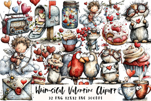 Whimsical Valentine Clipart, an Illustration by OK Design