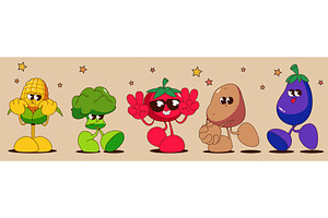 Cartoon vegetable character set with, a Food Illustration by art PVP - market