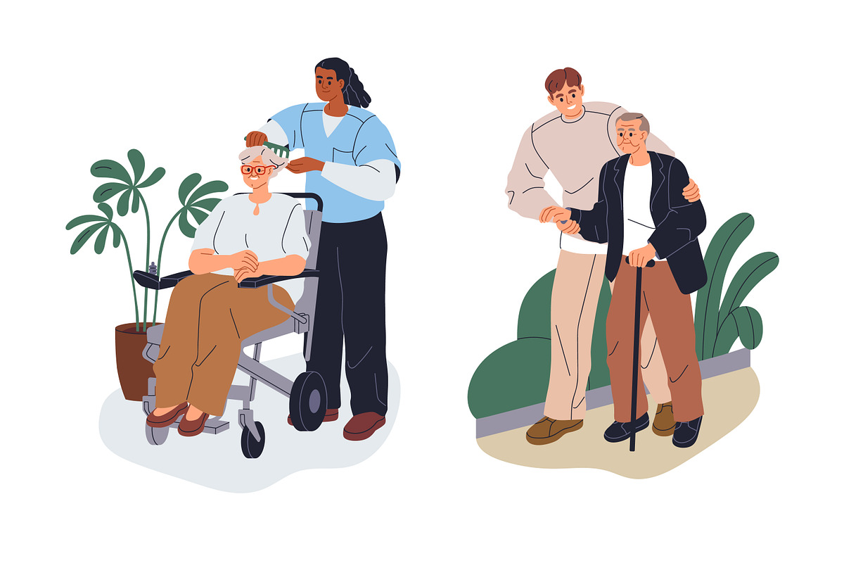 Volunteers take care of seniors set, a Person Illustration by Good Studio (Photo 2 of 7)