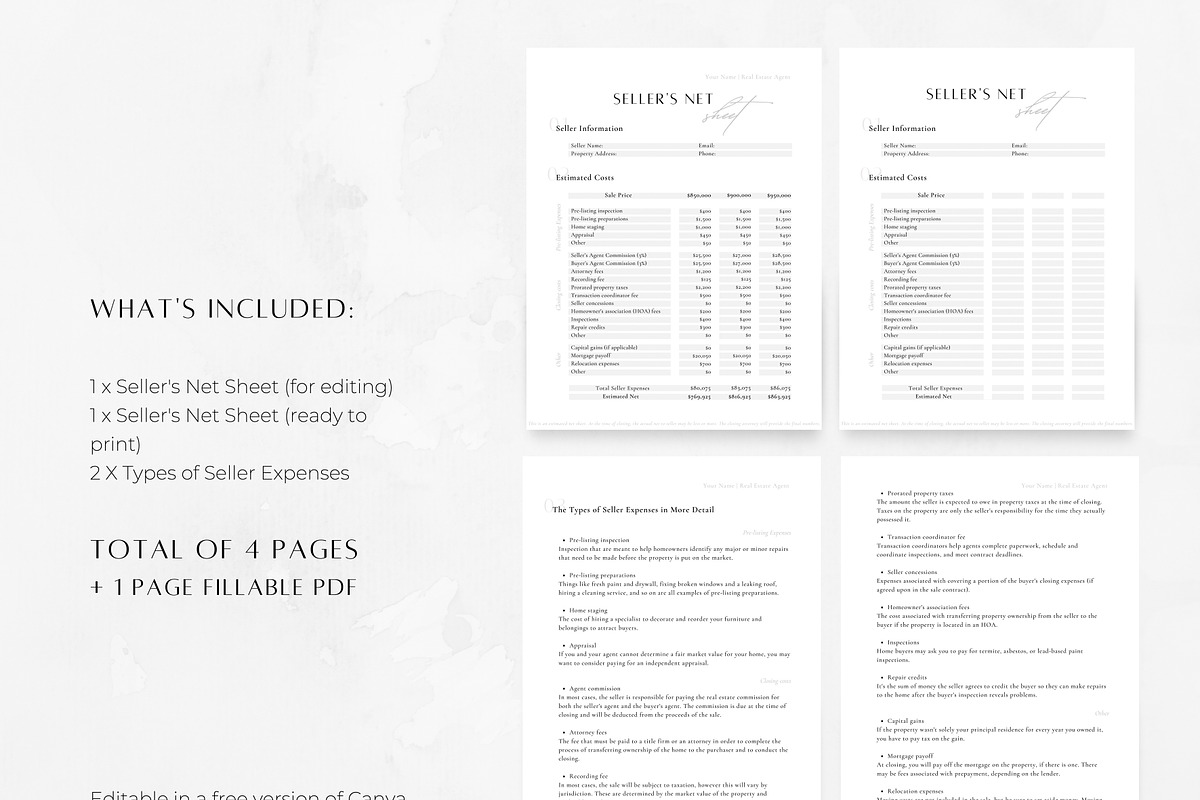 Seller's Estimated Net Sheet, a Marketing Template by ZoaniDesign (Photo 2 of 9)
