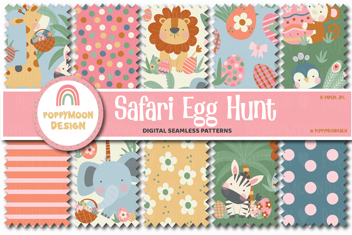 Safari Easter Clipart & paper set, an Animal Illustration by Poppymoondesign (Photo 2 of 5)