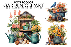 Watercolor Garden Clipart Bundle