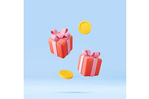 3D gift boxes with coins for rewards, a Finance Illustration by ModVector