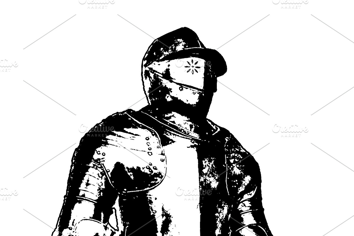 Knight armor with red background in museum, an Object Illustration by DanFLCreativo