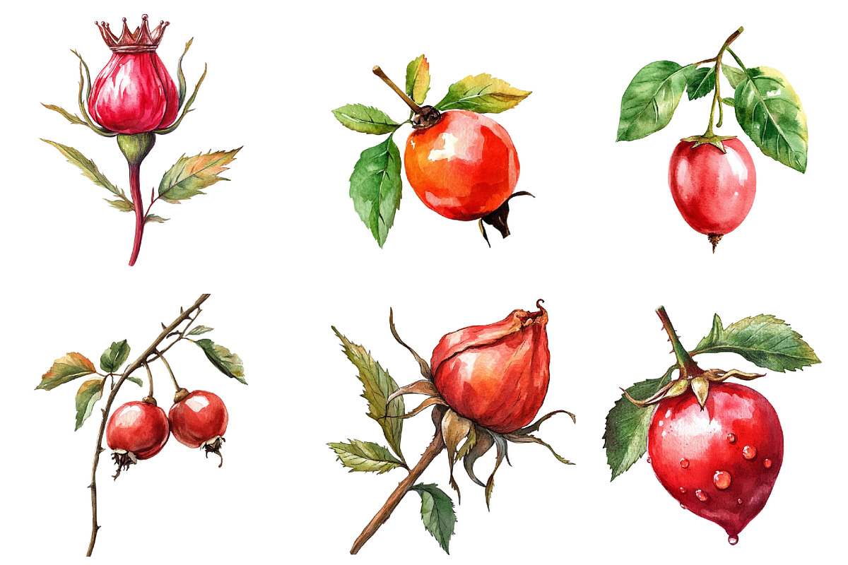 Watercolor Rose Hip Clipart, an Illustration by Watercolor design (Photo 4 of 4)