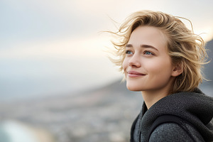 Young woman with short blonde hair, a Person Photo by MistyDay