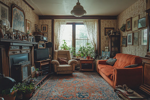 Cozy living room with vintage decor, a Photo by Tanuart