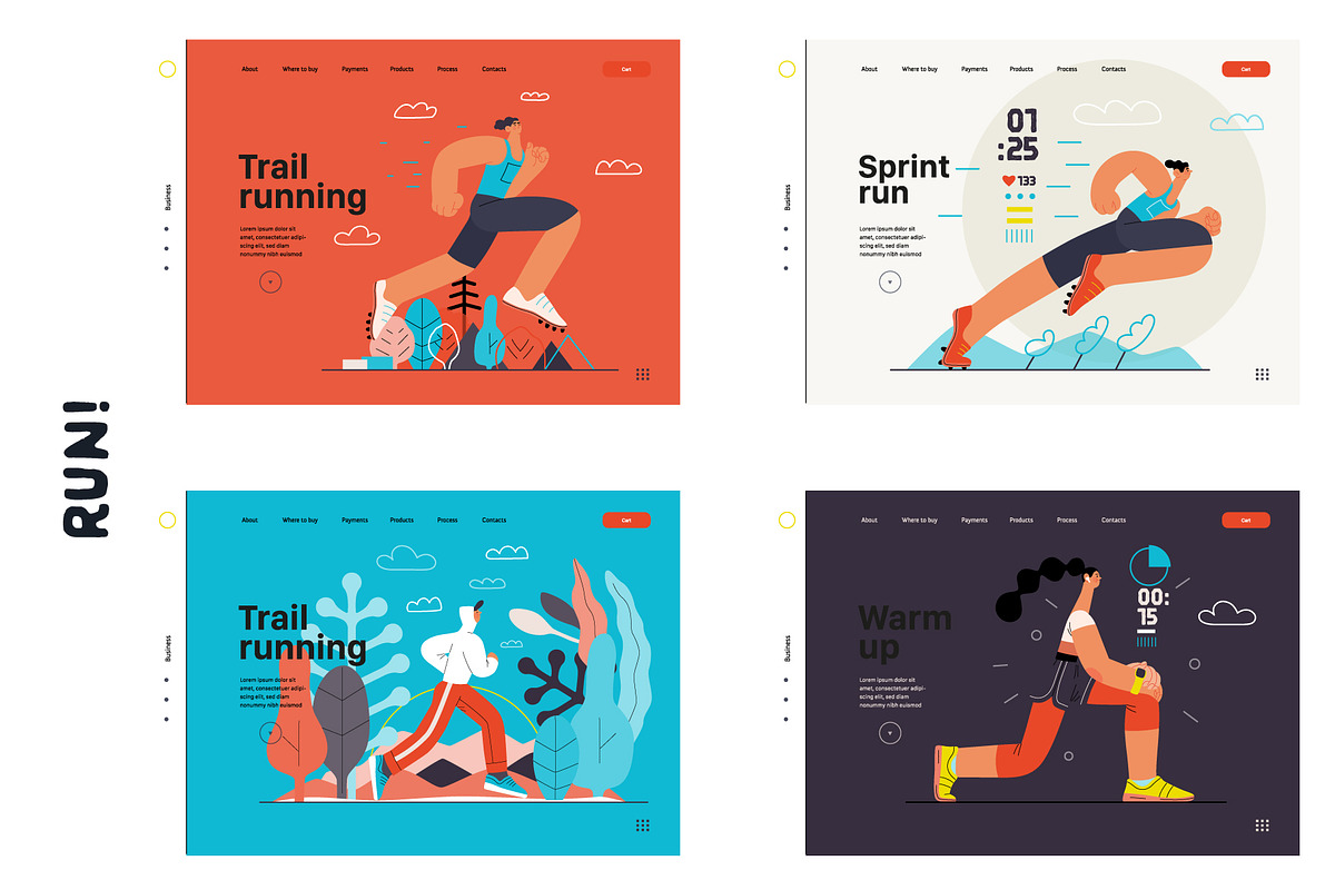 RUN! flat vector illustrations set, a Templates & Theme by Grivina's shop (Photo 17 of 24)