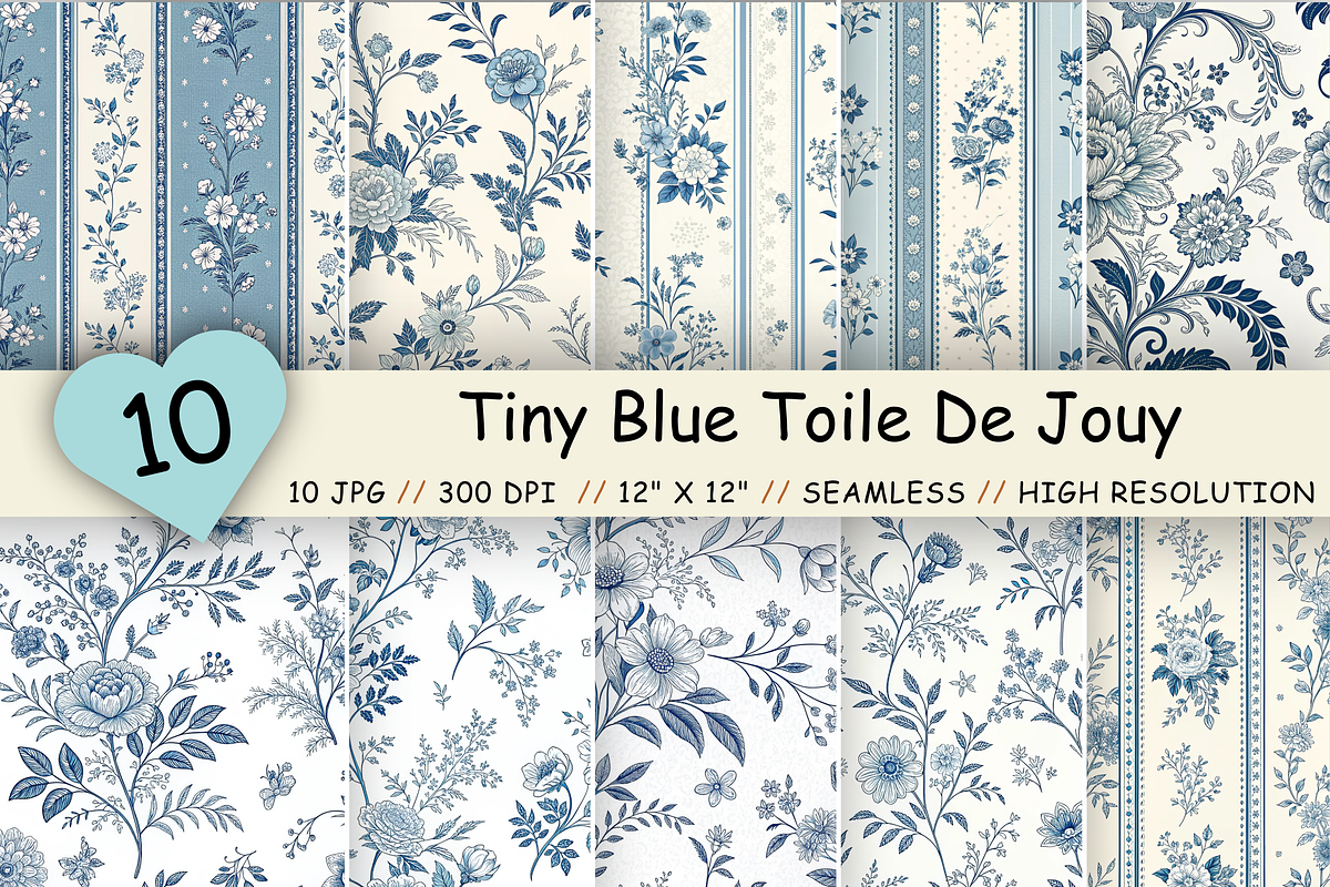 Tiny Blue Toile De Jouy Pattern, a Pattern Graphic by FloridPrintables (Photo 1 of 9)