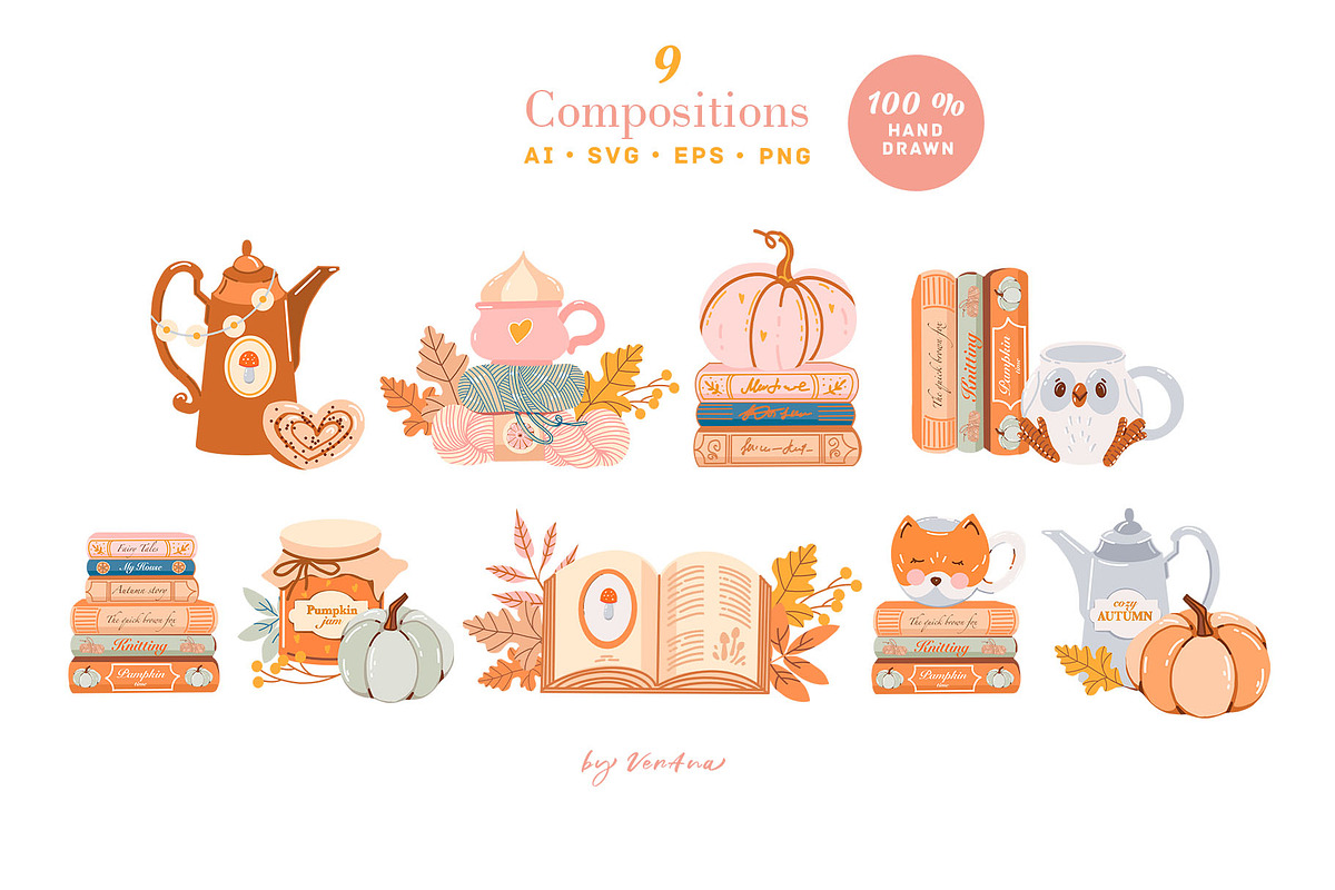 Fall & Halloween clipart. Autumn set, a Seasonal Illustration by VerAna (Photo 5 of 20)