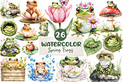 Spring Frogs Watercolor Clipart, an Illustration by CreationArt (Thumbnail 1 of 5)