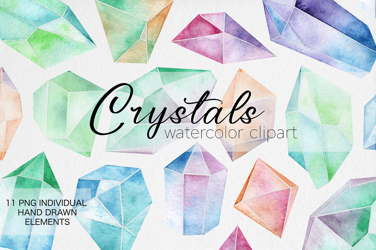 Watercolor Crystals Clipart, an Illustration by MilanaDesignShop (Photo 1 of 4)