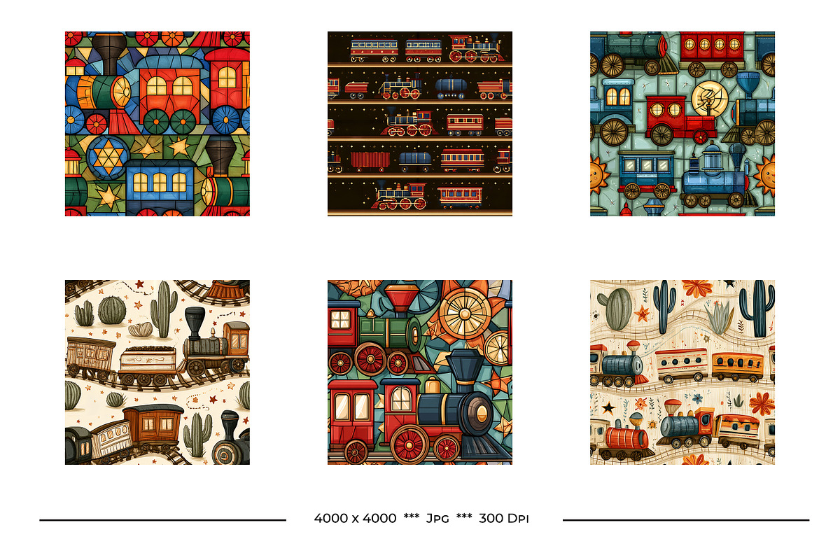 Vintage Toy Train Art Designs, a Pattern Graphic by karenfoleyphoto (Photo 7 of 9)