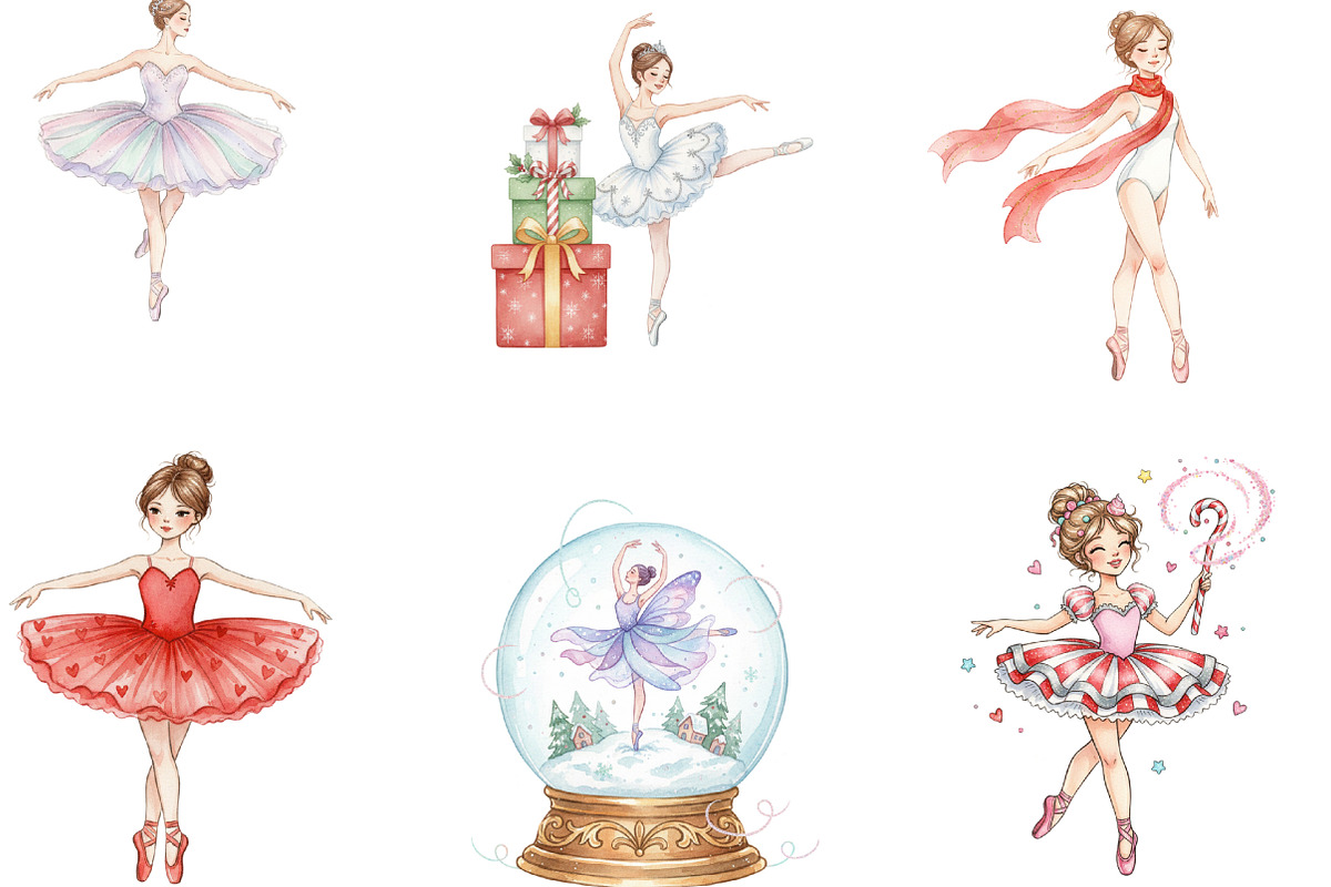 Watercolor Holiday Ballerina Clipart, an Illustration by Designking (Photo 3 of 5)