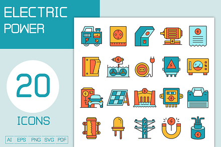 Electric Power and Energy Icons Set