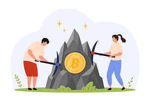 Mining Bitcoin Cryptocurrency Art, a Technology Illustration by Flashvector