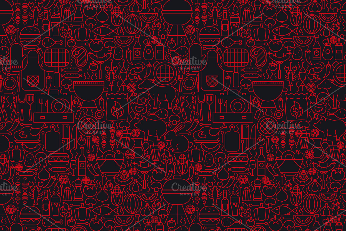 Barbecue Grill Line Seamless Patterns