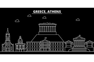 Athens Silhouette Skyline. Greece - Athens Vector City, Greek Linear Architecture, Buildings. Athens Travel Illustration, Outline Landmarks. Greece Fl