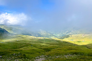 Foggy valley with green pastures in Les Contamines-Montjoie, Fra, a Nature Photo by GoodGoods