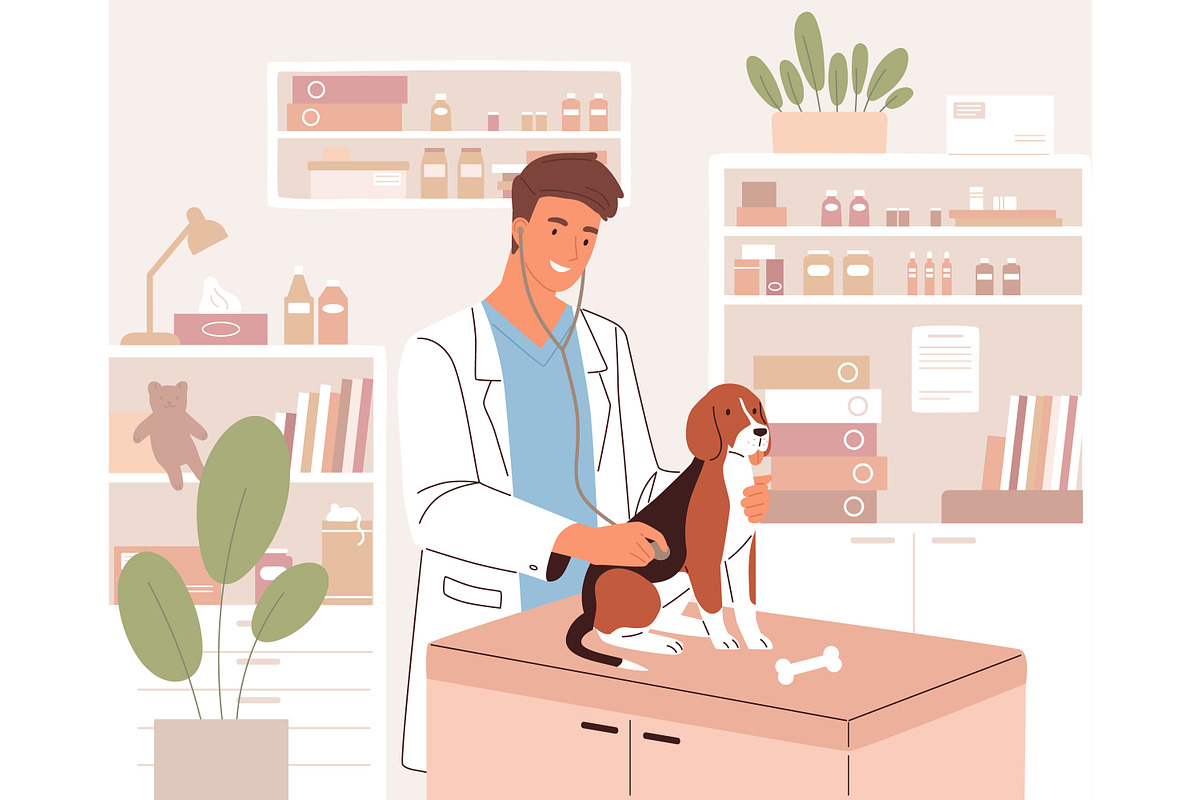 Veterinarian examining dog, an Animal Illustration by Good Studio (Photo 1 of 3)