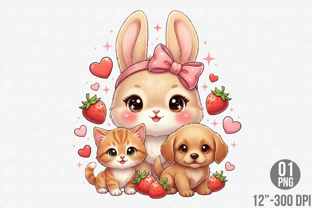 Sweet Bunny, Kitten, Puppy, Love, an Illustration by Designking (Photo 1 of 4)