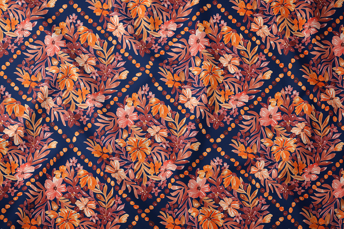 Watercolor Fall Floral Grid Pattern, a Pattern Graphic by SirenaArt (Photo 10 of 12)