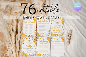 Floral Bee Baby Shower Games Bundle, a Templates & Theme by VeliusCreativeStudio