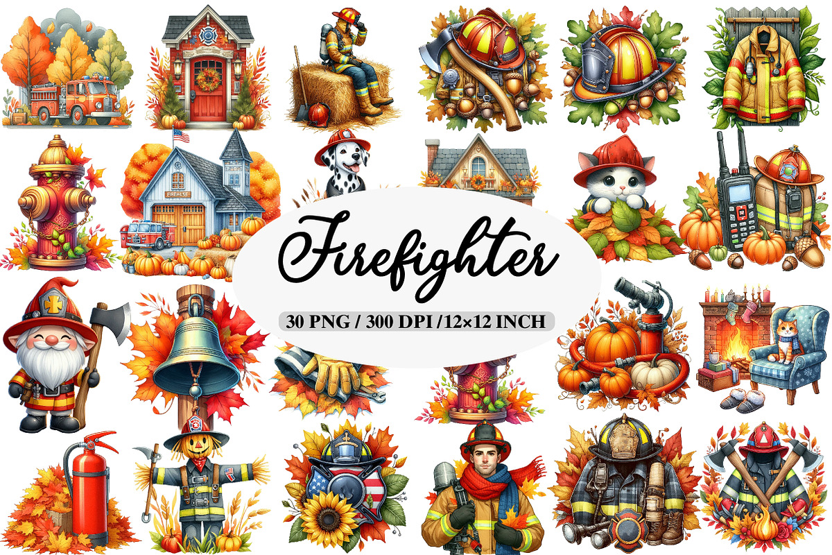 Autumn Firefighter Clipart, an Illustration by Daily.Designs (Photo 1 of 5)