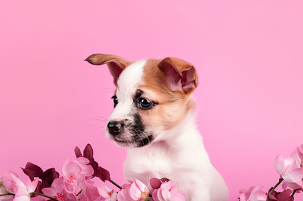 Adorable and affectionate puppy dog on a pink background surroun, an Animal Photo by José Manuel Gelpi
