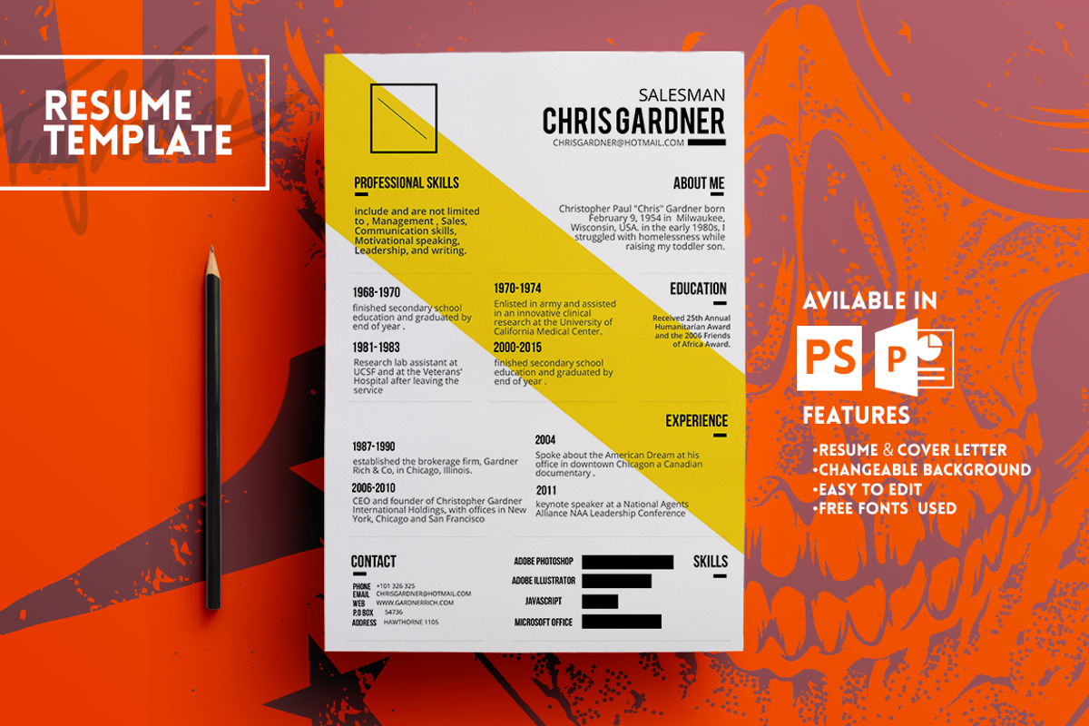 Yellow Line Resume Template, a Resume Template by Fay Zodiac (Photo 1 of 3)