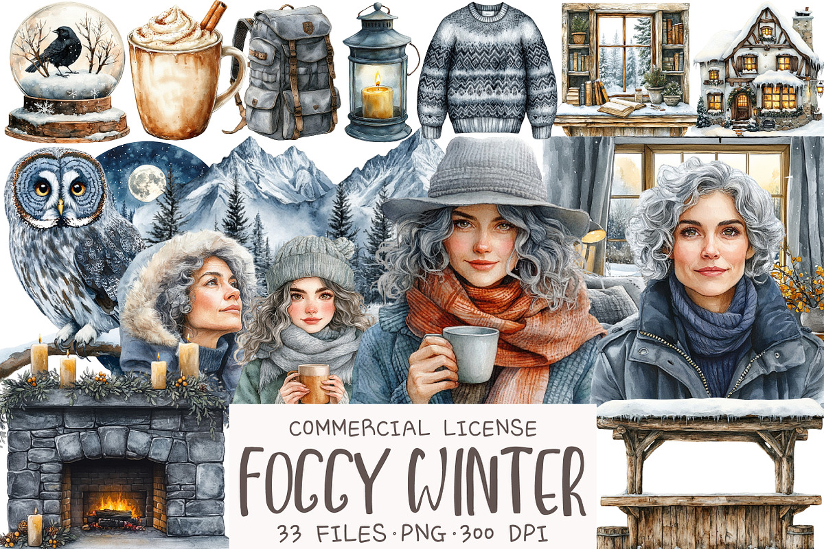 Foggy Winter Cottage Clipart, an Illustration by OK Design (Photo 1 of 5)