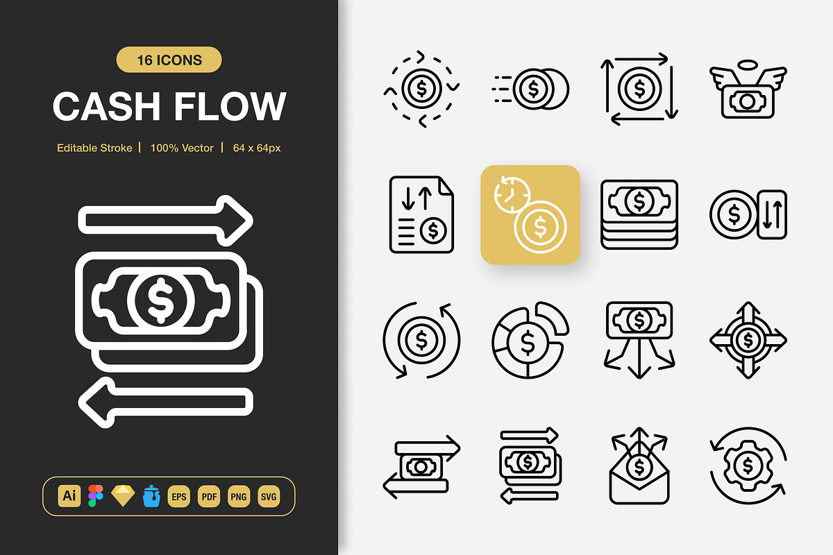 Cash Flow Icons, an Outline Icon by Spacepixel Creative