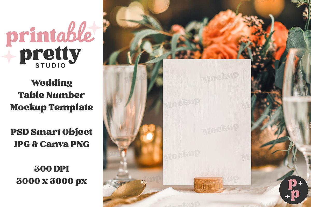 Champagne Table Number PSD Mockup, a Product Mockup by Printable Pretty Studio (Photo 1 of 10)