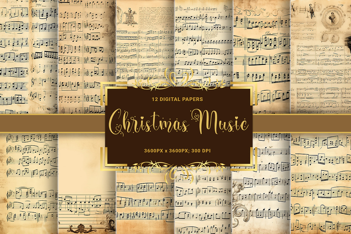 Christmas Music Retro Vintage Sheets, a Background Graphic by Fun Digital (Photo 1 of 6)