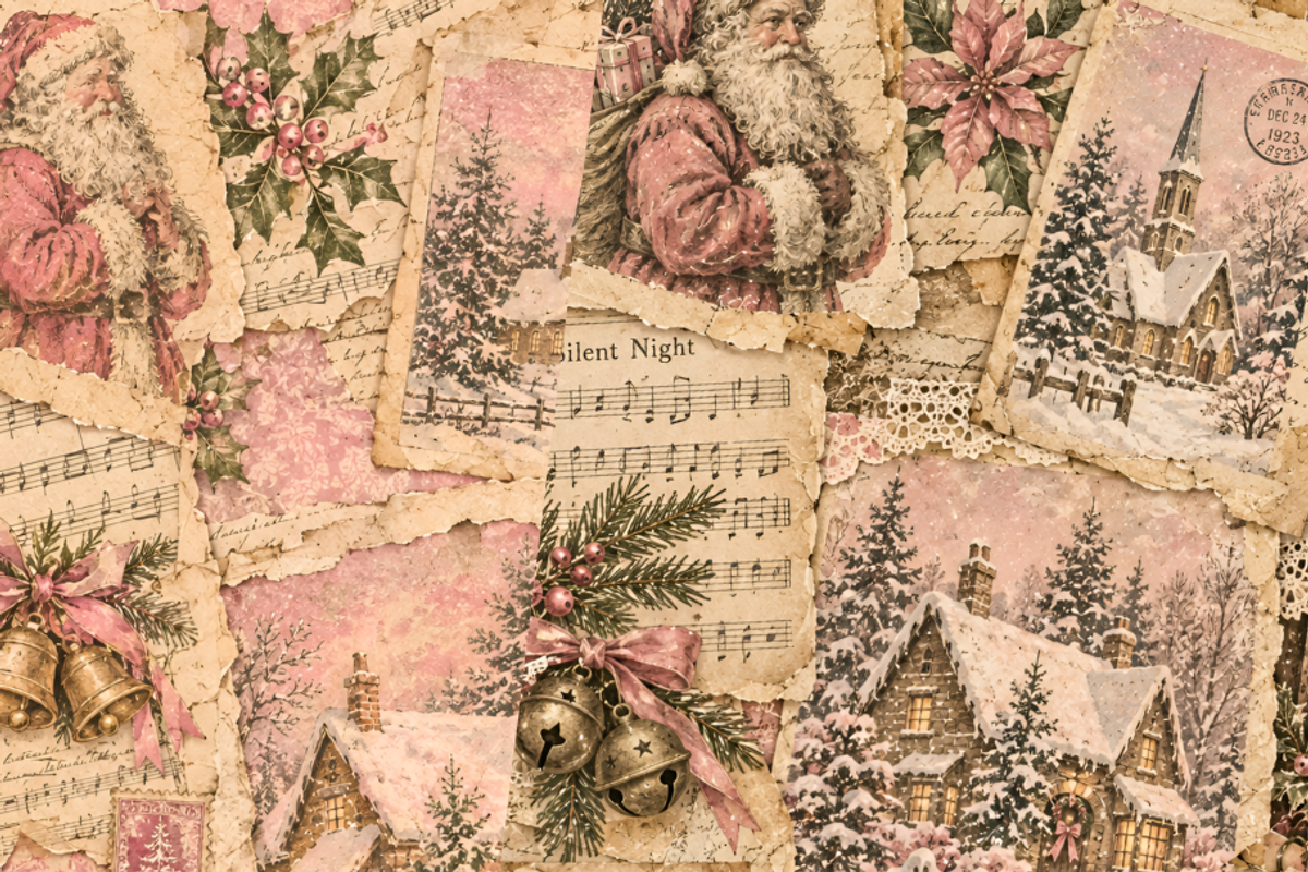 Pink Christmas Junk Journal Pages, a Background Graphic by Markicha Art (Photo 4 of 5)