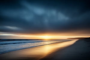 Dramatic sunset over a tranquil, a Nature Photo by MistyDay