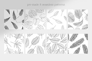 Line Art Tropical Leaves Clipart.