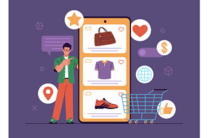 Shopping mobile app demonstration, a Technology Illustration by YummyBuum
