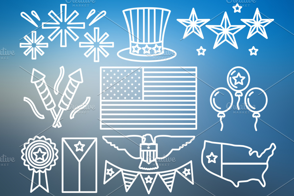 4th of July Set Outlined & Colored, an Outline Icon by DeniseUytiepo (Photo 4 of 5)