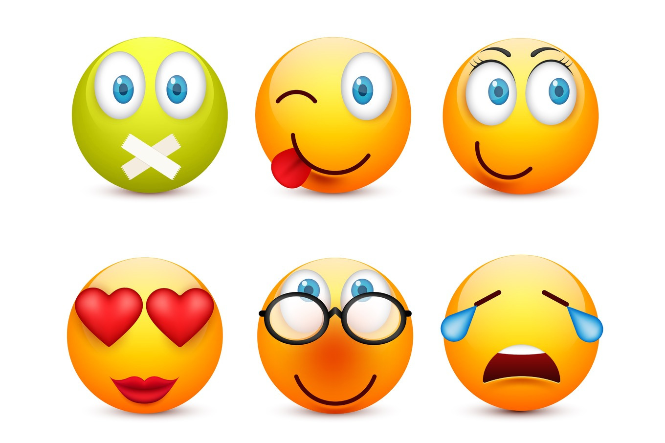 Smiley with blue eyes,emoticon set. Yellow face with emotions. Facial ...